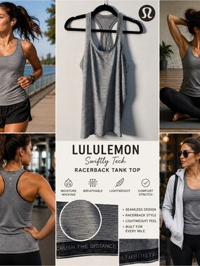 Lululemon Swiftly Tech Racerback Tank Top 10 Gray Black Stripe Seamless Run Yoga